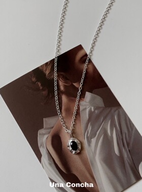 法式复古小众黑玛瑙纯银项链