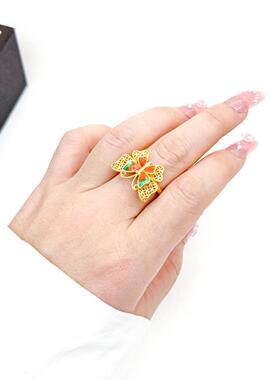 沙金烧蓝镂空镀金项链戒指