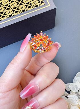 轻奢满镶太阳花锆石女戒