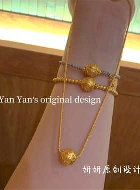 新款热卖多面福字金珠蹦迪珠古法沙金配件多圈手链项链女