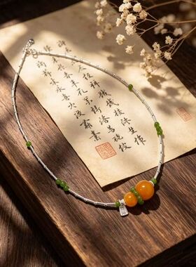 S925纯银配蜜蜡葫芦手链项链戒指轻奢小众设计感高级气质套装礼物