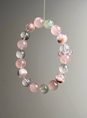 天然水晶粉雪花幽灵手链葡萄石女款单圈手串送女友闺蜜礼物