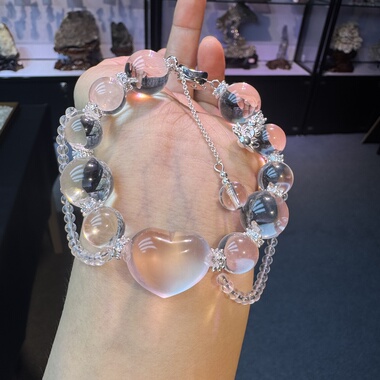 天然白水晶泡泡珠仙女风手链女款爱心纯银滴溜礼物送女友闺蜜生日