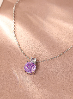 STINA千禧玫瑰切紫色锆石花朵项