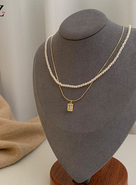 STINA双层叠戴小米珠珍珠项链百