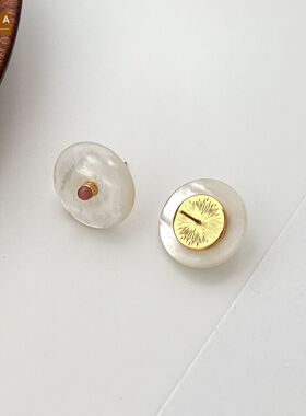 STINA法式复古耳钉感耳环银针白