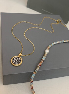 STINA复古金币毛衣链合金古风颈