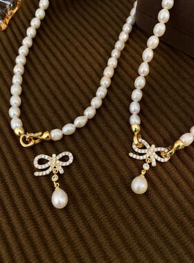 STINA新款珍珠项链女气质蝴蝶结