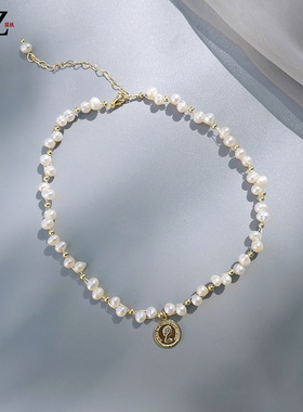 STINA珍珠项链女古风人像气质锁