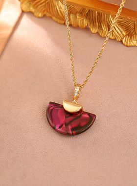 STINA法式复古鲍鱼贝扇形项链女