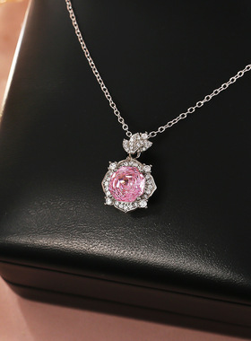 STINA玫瑰切粉色锆石项链女轻奢
