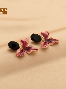 STINA黑色椭圆形几何油画风花朵