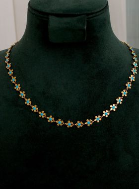 STINA蓝色珐琅花朵项链女小众设