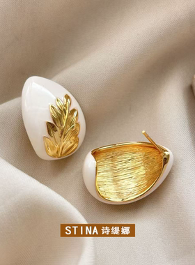 STINA新款法式复古金属叶子水滴