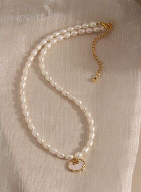 STINA珍珠项链复古新中式平安锁