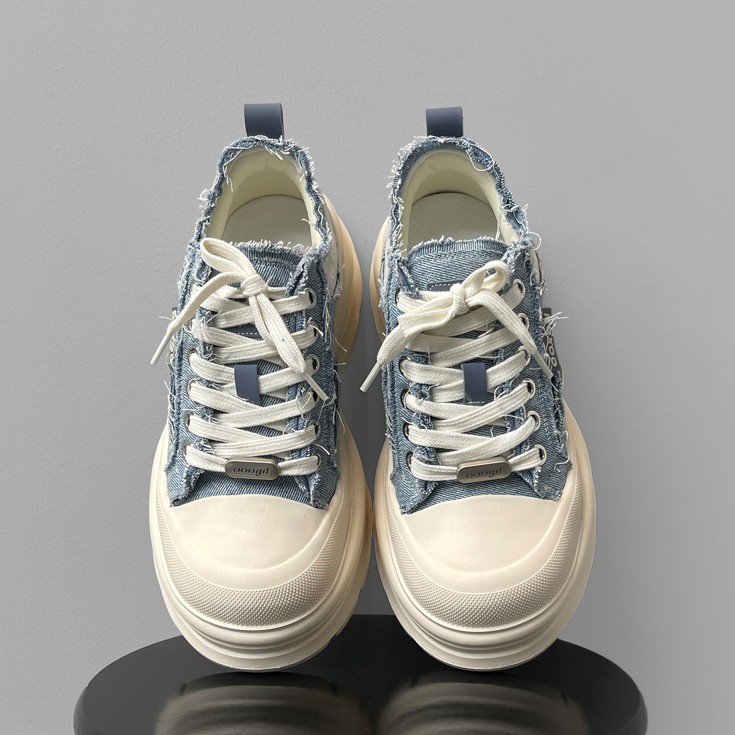 【7CM增高鞋】小众设计牛仔帆布鞋男女款厚底运动休闲鞋子老爹鞋 - 图0