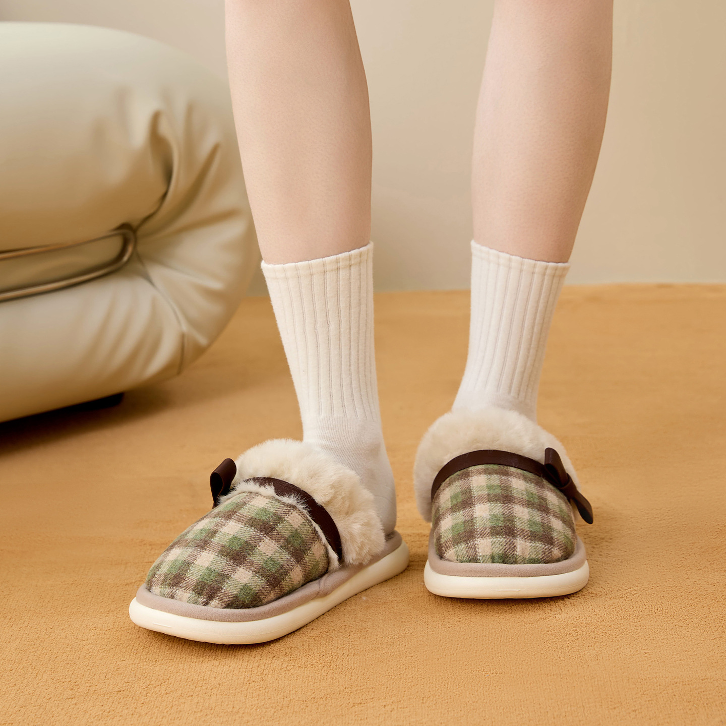 棉拖鞋男冬天家用保暖毛毛拖鞋室内居家秋冬季加绒高级感毛绒棉拖 - 图1