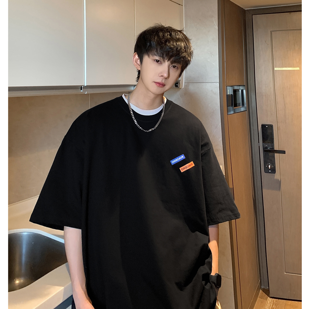 倔强工作室 美式男士短袖T恤白色半袖纯色休闲男装体恤打底衫夏季 - 图3