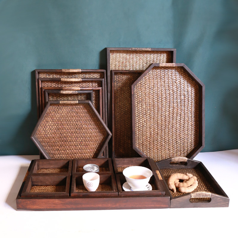 泰国进口实木托盘日式竹编茶盘复古托盘家用果盘长方形会所商托盘,淘宝优惠券,粉丝福利购,淘宝优惠卷