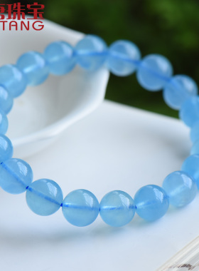海蓝宝手链女 魔鬼蓝水晶简约 冰种海蓝宝天然海蓝宝手串