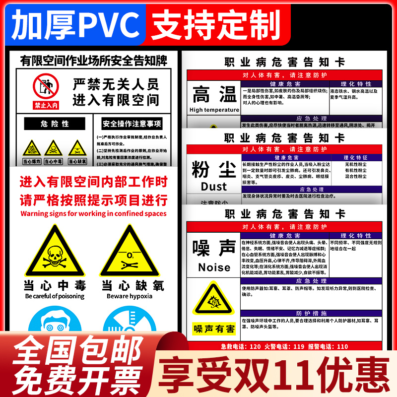 职业病危害告知牌卡粉尘卫生警示标识健康公告栏高温噪声噪音有害危险化学品安全周知卡油漆盐酸硫酸标志定制-图0