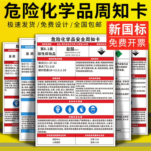 柴油危险化学品安全周知卡危险源告知牌危化品危险废物管理标识牌乙醚稀释剂氢氟酸乙炔安全警示标志牌定制 - 图0