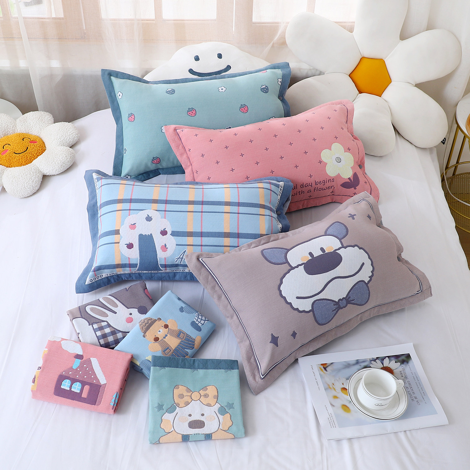 儿童纱布按扣枕套可爱卡通幼儿园小号单个枕芯内胆套内径30*50cm,淘宝优惠券,粉丝福利购,淘宝优惠卷