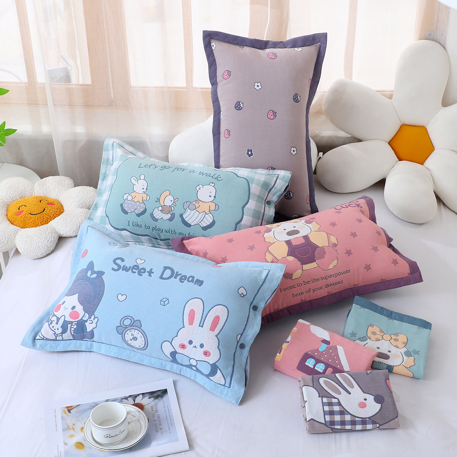 儿童纱布按扣枕套可爱卡通幼儿园小号单个枕芯内胆套内径30*50cm,淘宝优惠券,粉丝福利购,淘宝优惠卷