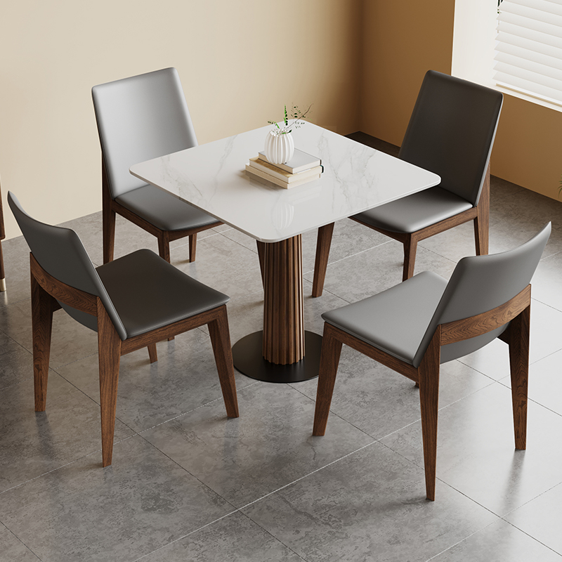 北欧实木餐桌家用阳台小户型小方桌侘寂风洽谈桌椅岩板小圆桌椅子 - 图1