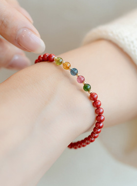 天然细款朱砂手串本命年极细手链碧玺喜乐女士新意礼物文艺新鲜感