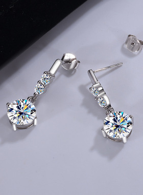 厂家直销S925银流苏灵动耳坠莫桑钻耳钉女莫桑石耳环精工耳饰