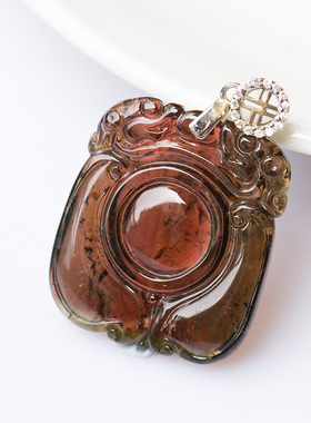 西瓜碧玺挂件晶体通透证书吊坠