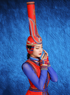 蒙古族女士成人儿童走秀少数民族演出帽子头饰蒙古袍摄影写真服饰