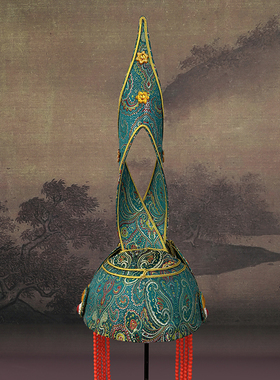 原创蒙古族帽子女绿色民族走秀重工高端舞台演出发饰头饰品旅拍