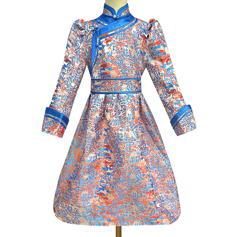 儿童女蓝粉蒙古袍内蒙古少数民族礼服舞台装演出连衣裙公主蓬蓬裙,淘宝优惠券,粉丝福利购,淘宝优惠卷