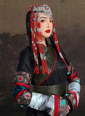 原创蒙古族女士红色异域风情设计感帽子重工流苏网红旅拍走秀头饰