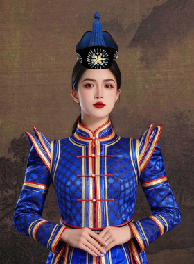 蒙古族时尚蒙元素歪歪帽额头蓝色小帽子手工缝制蒙古服配饰头饰帽