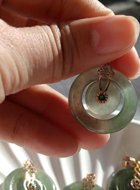 925银镶嵌正品天然玉石缅甸A货翡翠绿甜甜圈平安扣项链子母扣吊坠