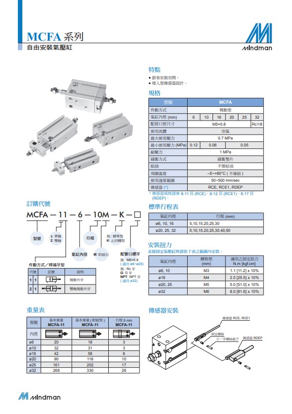 全新原装台湾金器气缸MCFA-11-20-20 MCFA-11-20-30M - 图0