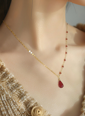天然不对称石榴石锁骨项链女