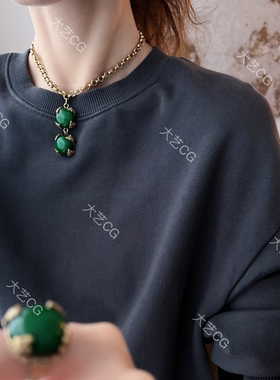 复古毛衣链小众个性绿的吊坠链条颈链叠戴宫廷多种戴法彩爆链