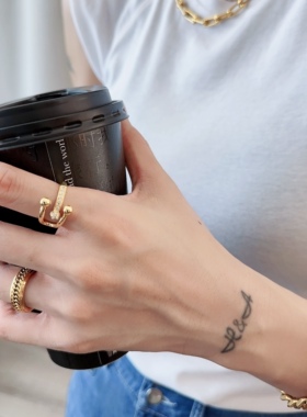 马蹄扣戒指开口可调节复古金色的指环vintage简约饰品