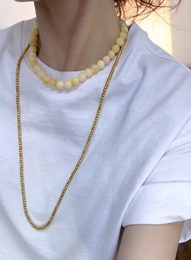 玛瑙珠珠项链choker黄珠子短链串珠颈链珠串复古vintage