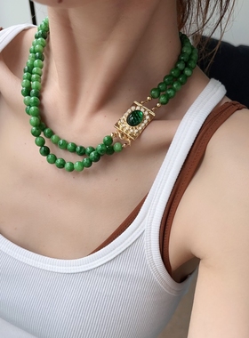 绿珠项链双层中古风多种佩戴方法中长项链裙链高级优雅