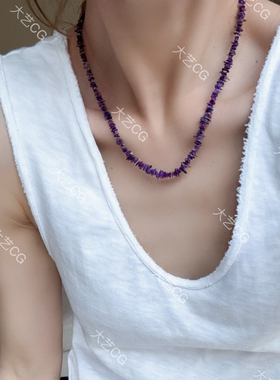 舒俱来紫色串珠不规则小米珠项链新中式叠戴彩色链