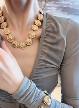 狮子复古项链埃及金个性高级感vintage饰品颈链宽夸张OT扣中古链