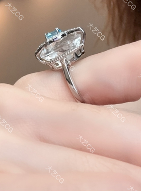 白水晶纯银戒指托帕石开口可调节925银指环RIAgg 0522