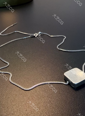 简约纯银项链百搭超细方块925银吊坠可NEAgs 0730