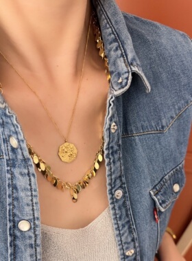 个性闪金复古项链碎亮片长短调节项链vintage饰品