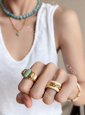 复古风天河石戒指彩色重工彩宝指环